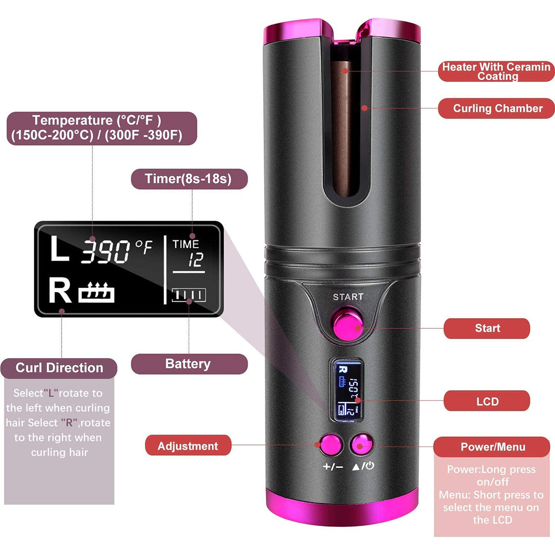 Cordless Automatic Hair Curler – 3 Heat & Timer Settings